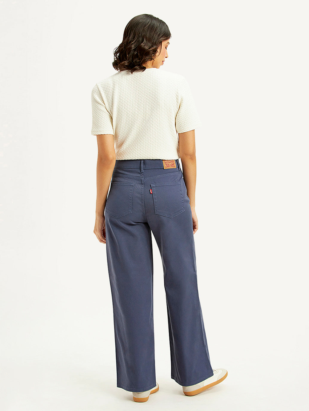 Women's Navy Blue Vintage Chino Wideleg Fit High Rise Jeans - Back View