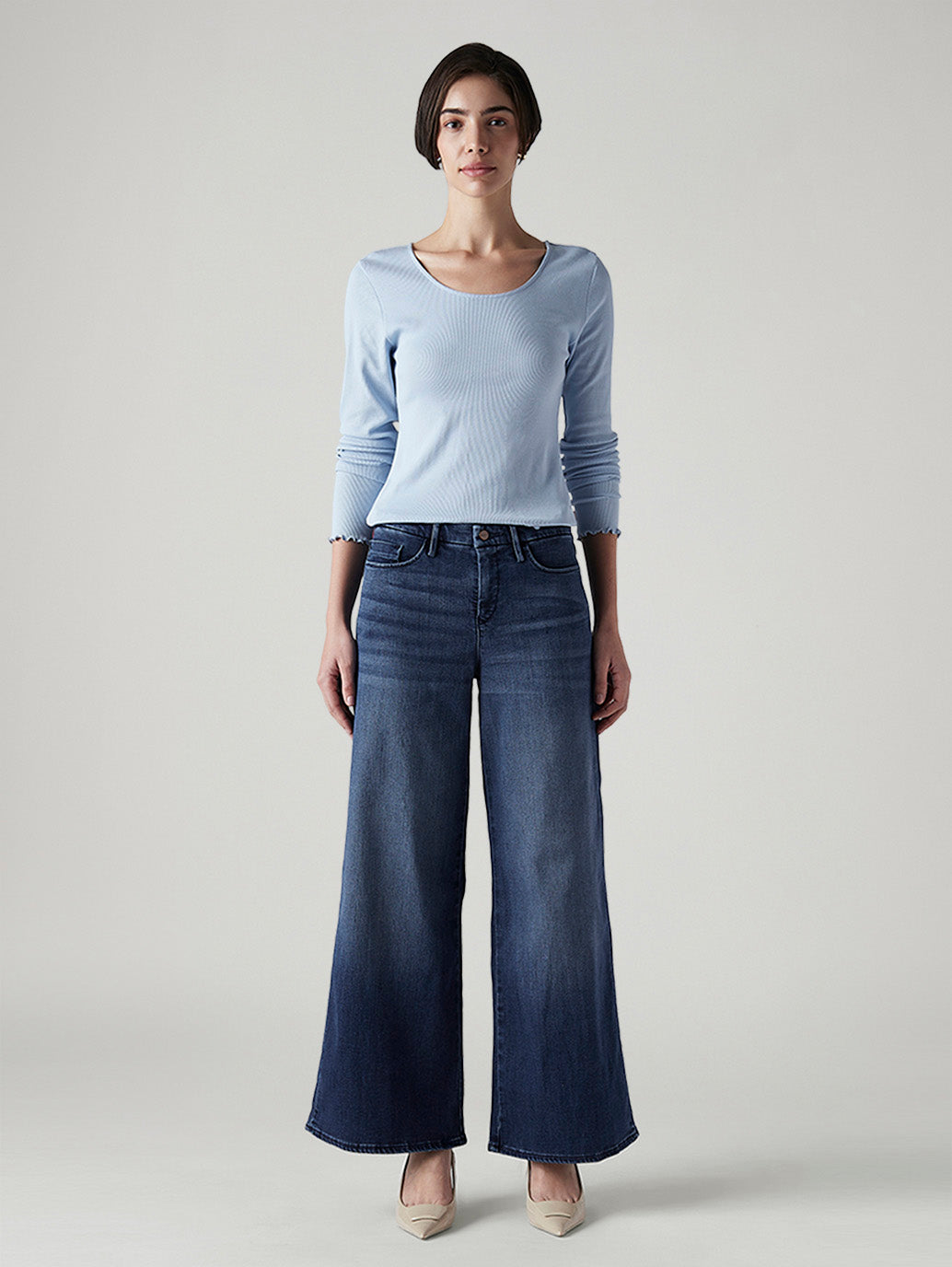 Women's 318 Dark Indigo Wide Leg Fit Mid Rise Redloop Jeans - Front View