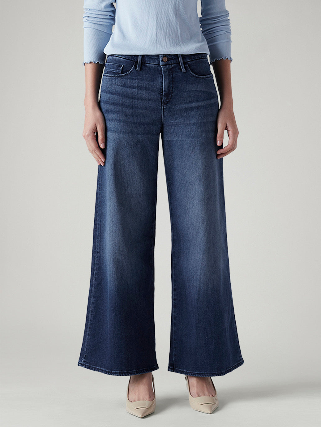 Women's 318 Dark Indigo Wide Leg Fit Mid Rise Redloop Jeans - Front View