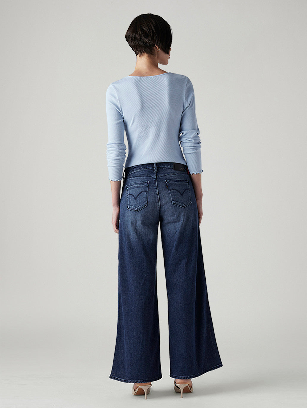 Women's 318 Dark Indigo Wide Leg Fit Mid Rise Redloop Jeans - Back View