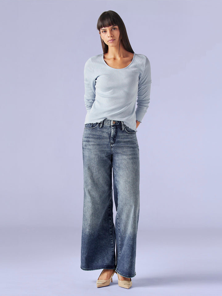 Women's 318 Dark Indigo Shaping Wide Leg Fit Mid Rise Redloop Jeans