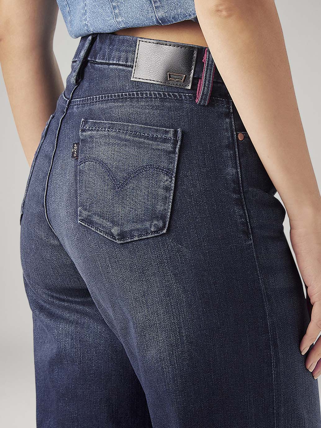 Women's 318 Dark Indigo Shaping Wide Leg Fit Mid Rise Redloop Jeans - Detail View