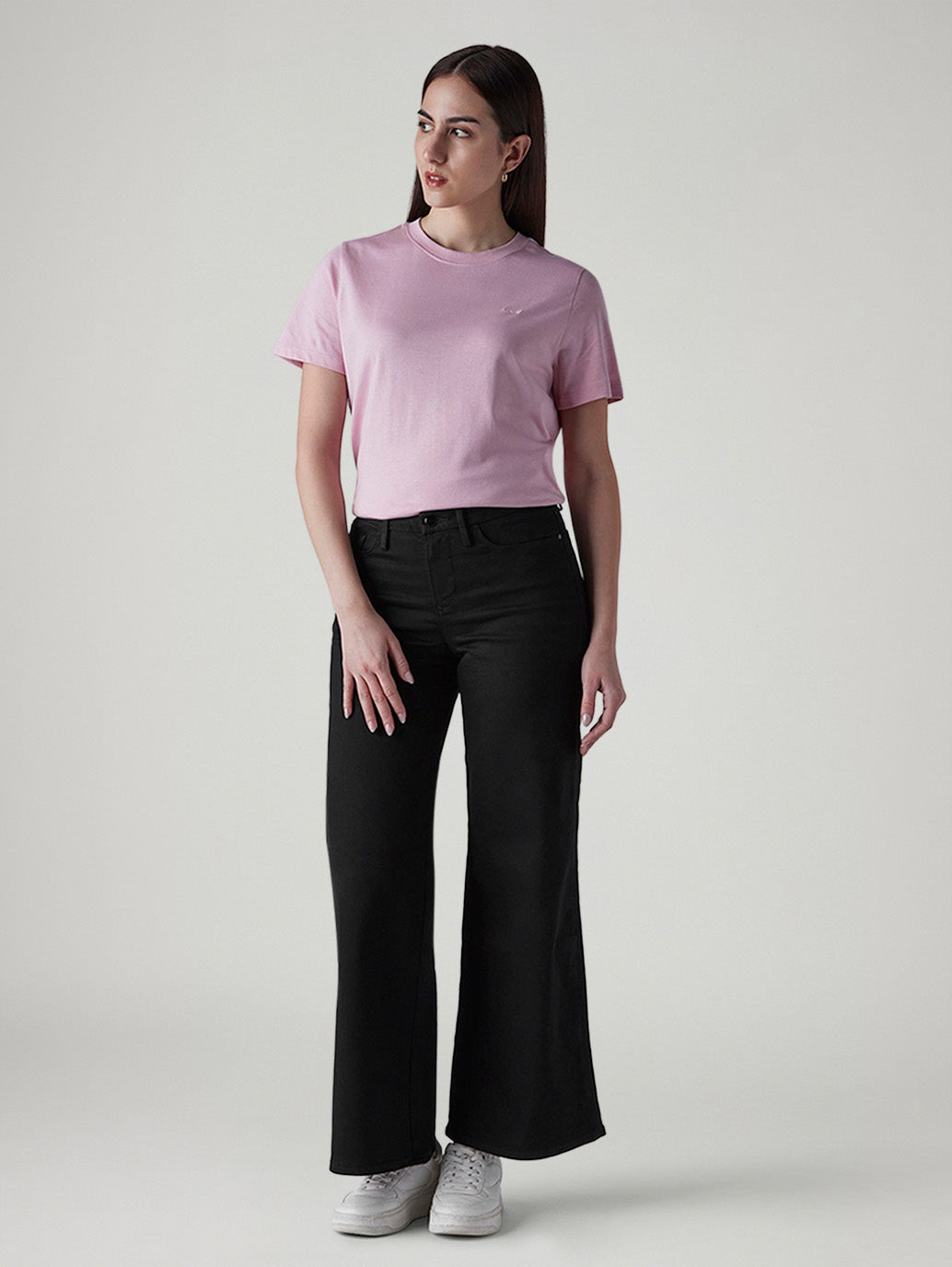 Women's 318 Black Wide Leg Fit Mid Rise Redloop Jeans - Styleshot View