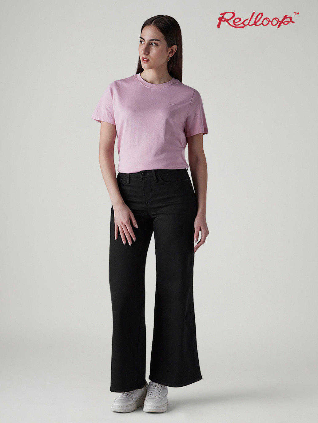 Women's 318 Black Wide Leg Fit Mid Rise Redloop Jeans