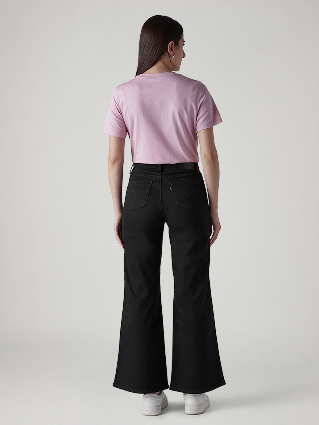 Women's 318 Black Wide Leg Fit Mid Rise Redloop Jeans - Back View
