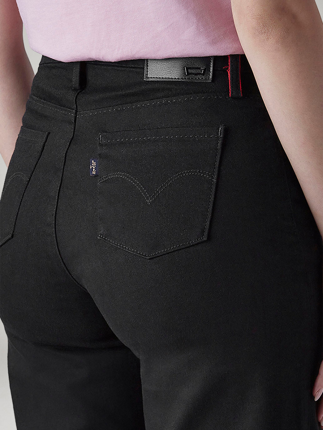 Women's 318 Black Wide Leg Fit Mid Rise Redloop Jeans - Detail View
