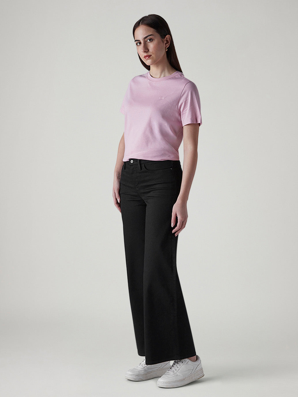 Women's 318 Black Wide Leg Fit Mid Rise Redloop Jeans - Side View