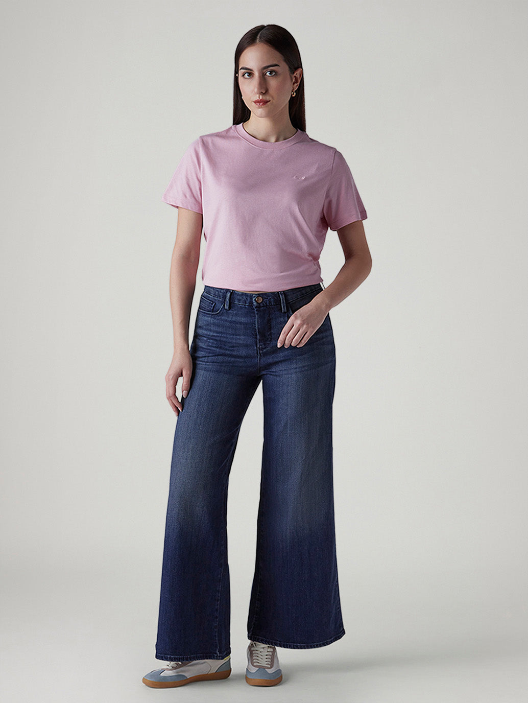 Women's 318 Dark Indigo Shaping Wide Leg Fit Mid Rise Redloop Jeans - Front View