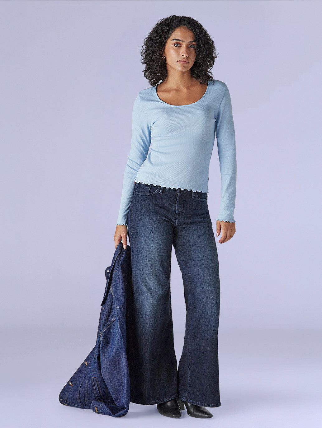 Women's 318 Dark Blue Shaping Wide Leg Fit Mid Rise Redloop Jeans