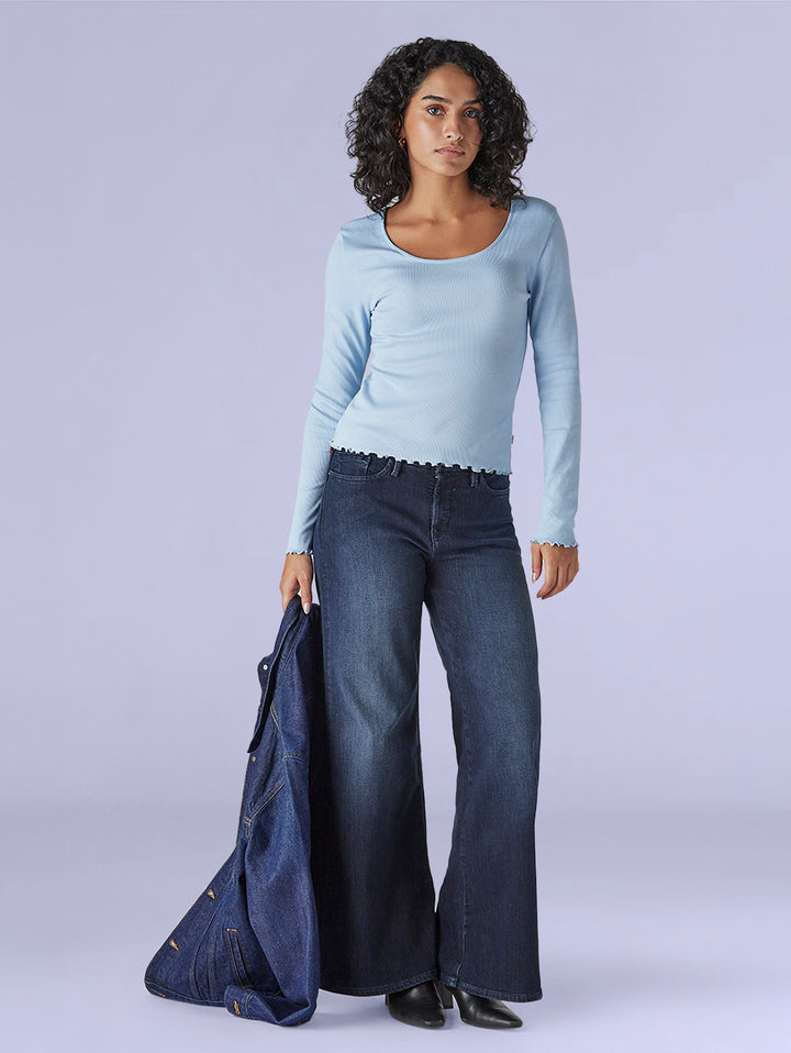 Women's 318 Dark Blue Shaping Wide Leg Fit Mid Rise Redloop Jeans