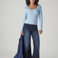 Women's 318 Dark Blue Shaping Wide Leg Fit Mid Rise Redloop Jeans - Logo View