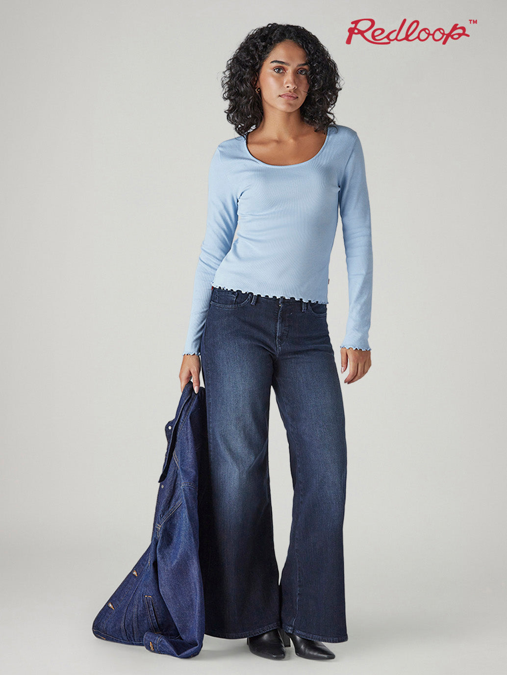 Women's 318 Dark Blue Shaping Wide Leg Fit Mid Rise Redloop Jeans