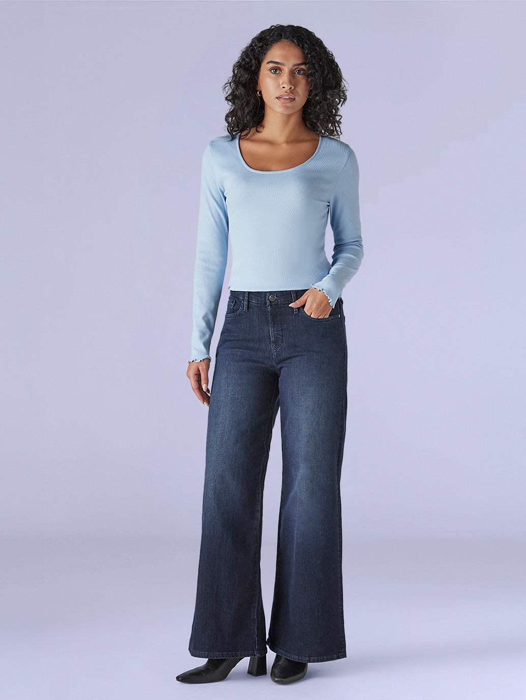 Women's 318 Dark Blue Shaping Wide Leg Fit Mid Rise Redloop Jeans - abe52600-3a47-4759-b625-684f09ee4b69 View