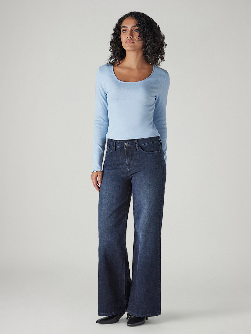 Women's 318 Dark Blue Shaping Wide Leg Fit Mid Rise Redloop Jeans - Side View