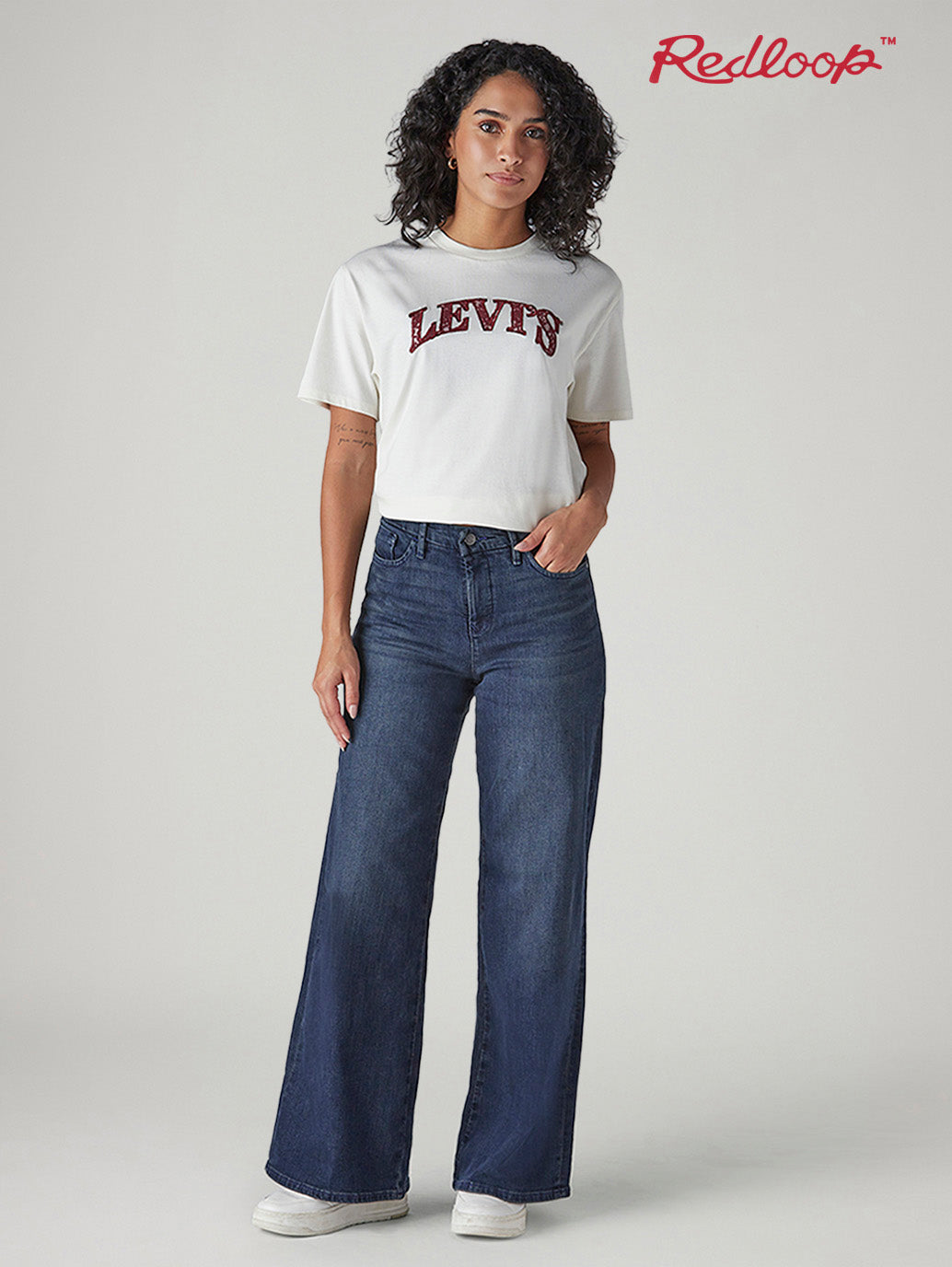 Women's 318 Blue Shaping Wide Leg Fit Mid Rise Redloop Jeans