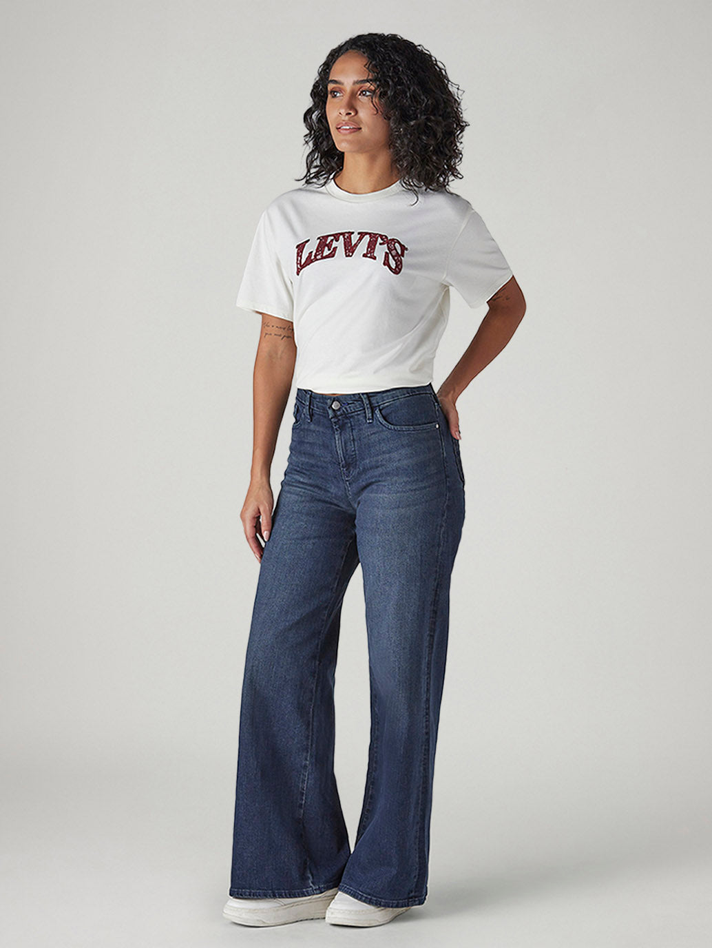 Women's 318 Blue Shaping Wide Leg Fit Mid Rise Redloop Jeans - Side View