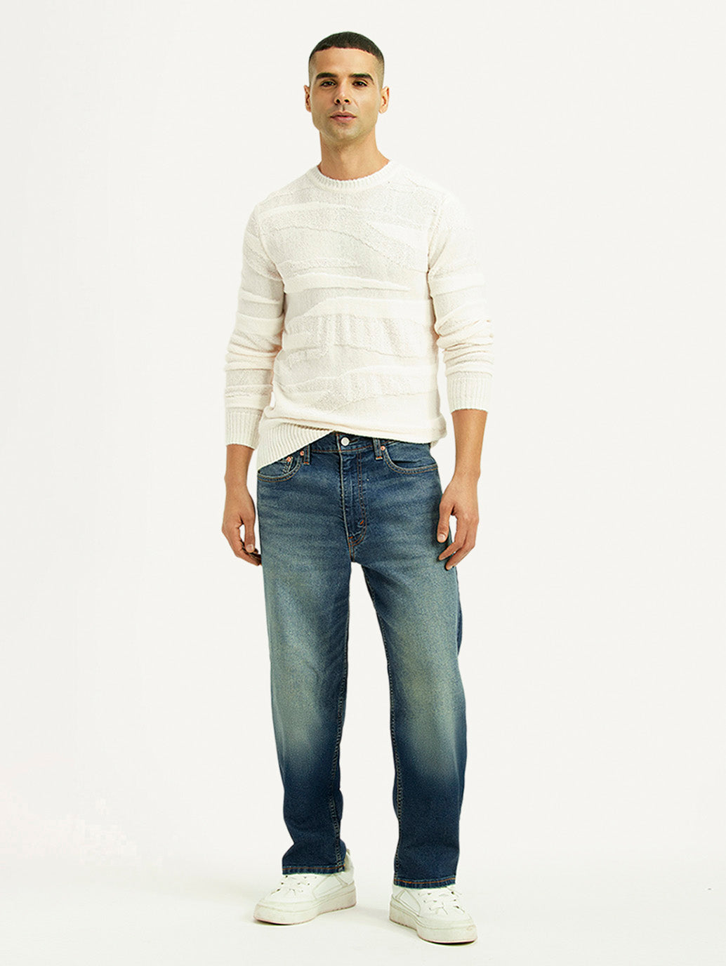 Men's Tinted 568 Blue Loose Fit Mid Rise Jeans - Styleshot View