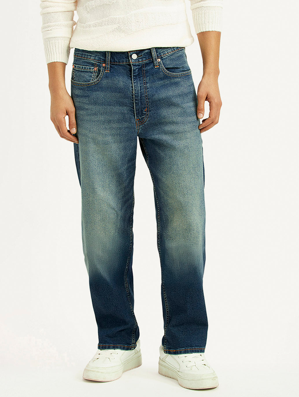Men's Tinted 568 Blue Loose Fit Mid Rise Jeans - Front View
