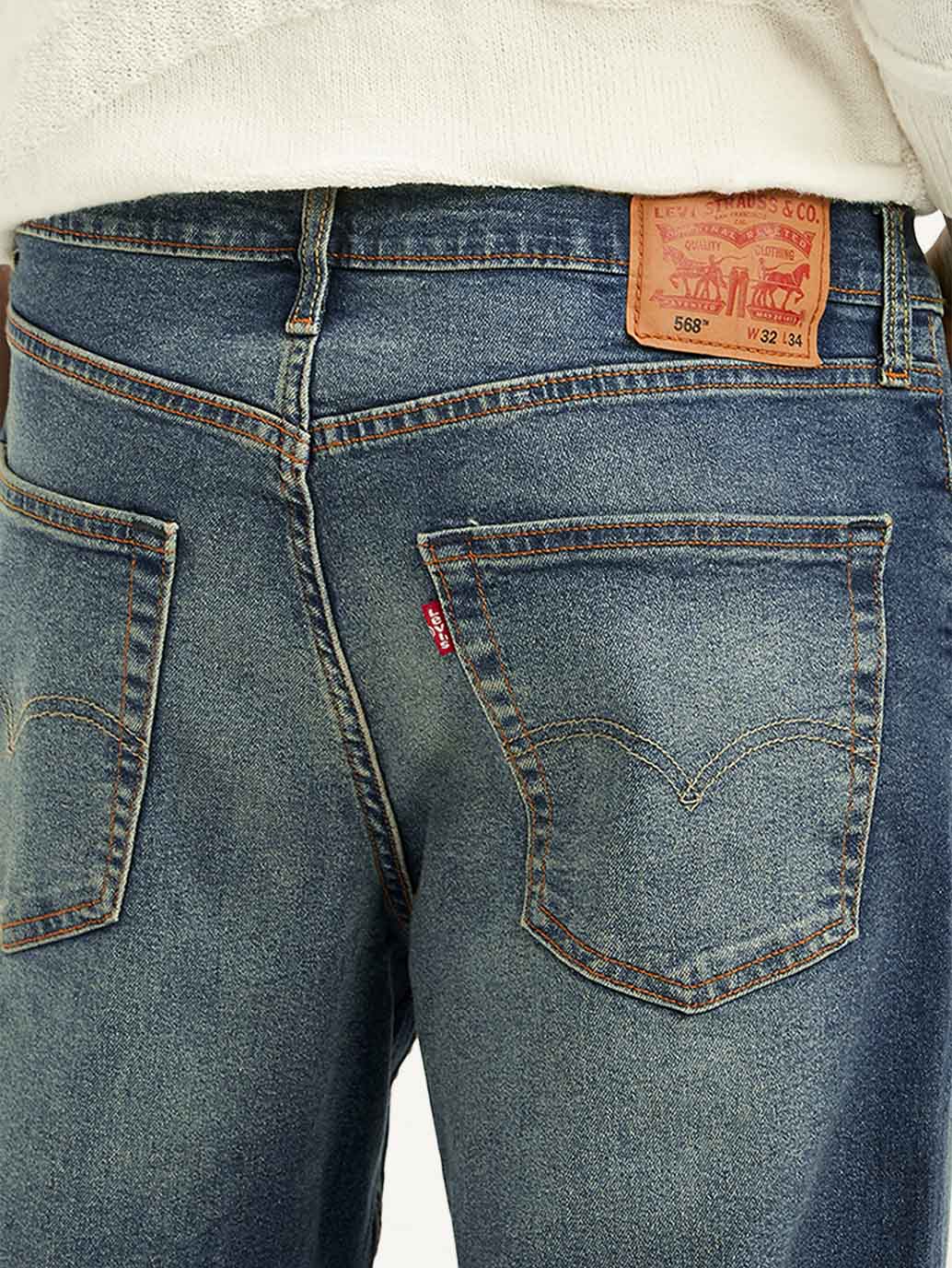 Men's Tinted 568 Blue Loose Fit Mid Rise Jeans - Detail View