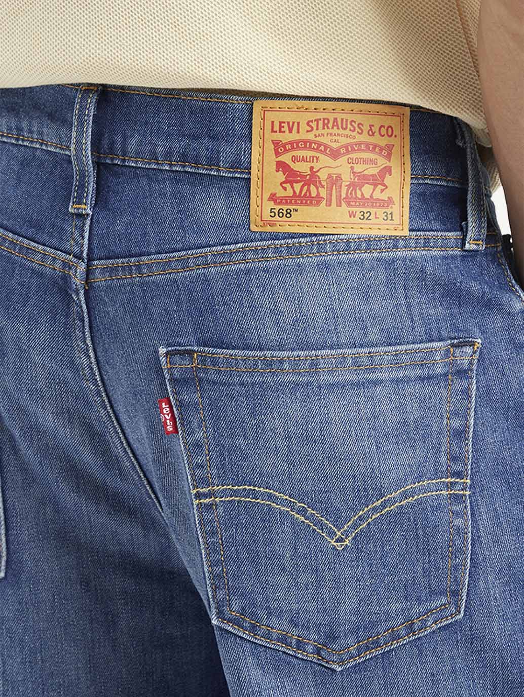 Men's 568 Blue Loose Fit Mid Rise Jeans - Detail View