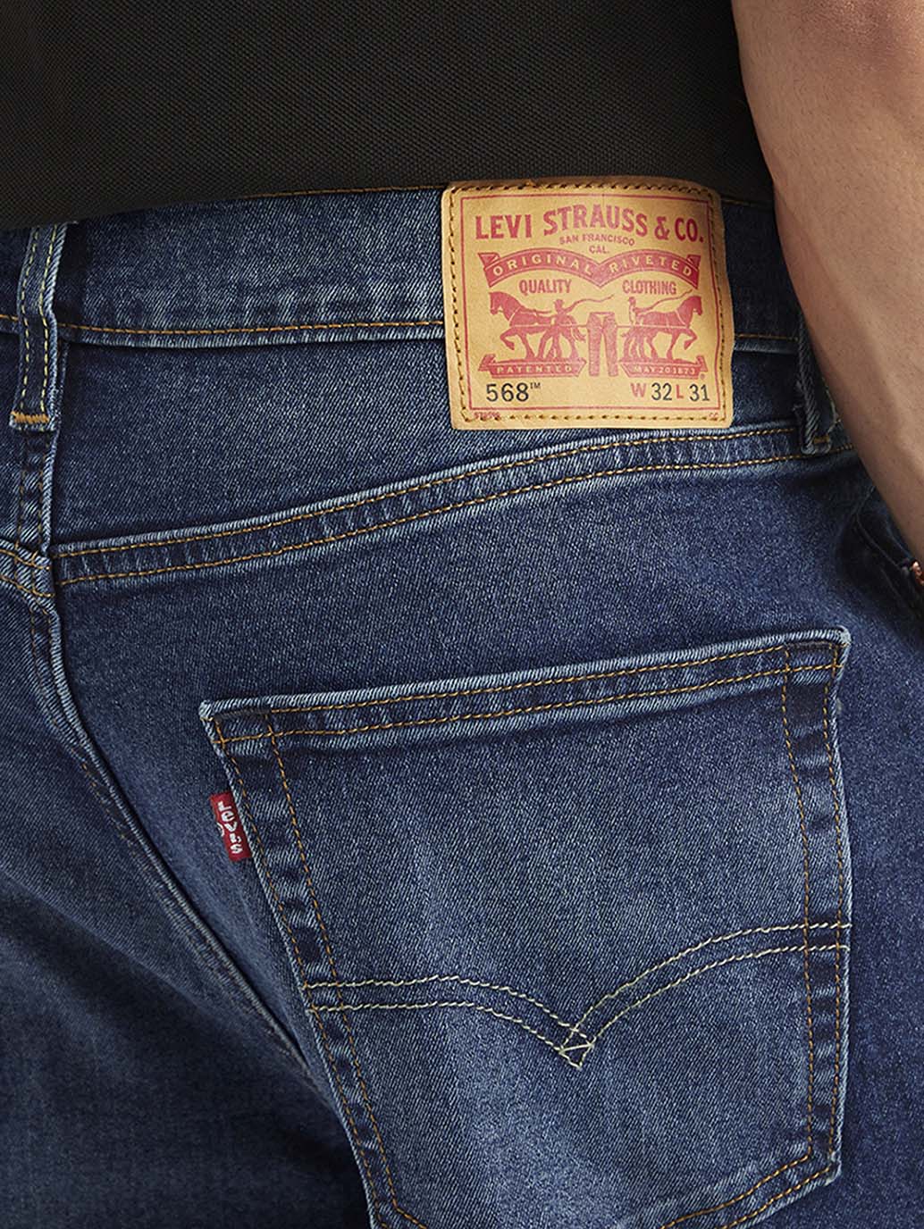 Men's 568 Blue Loose Fit Mid Rise Jeans - Detail View