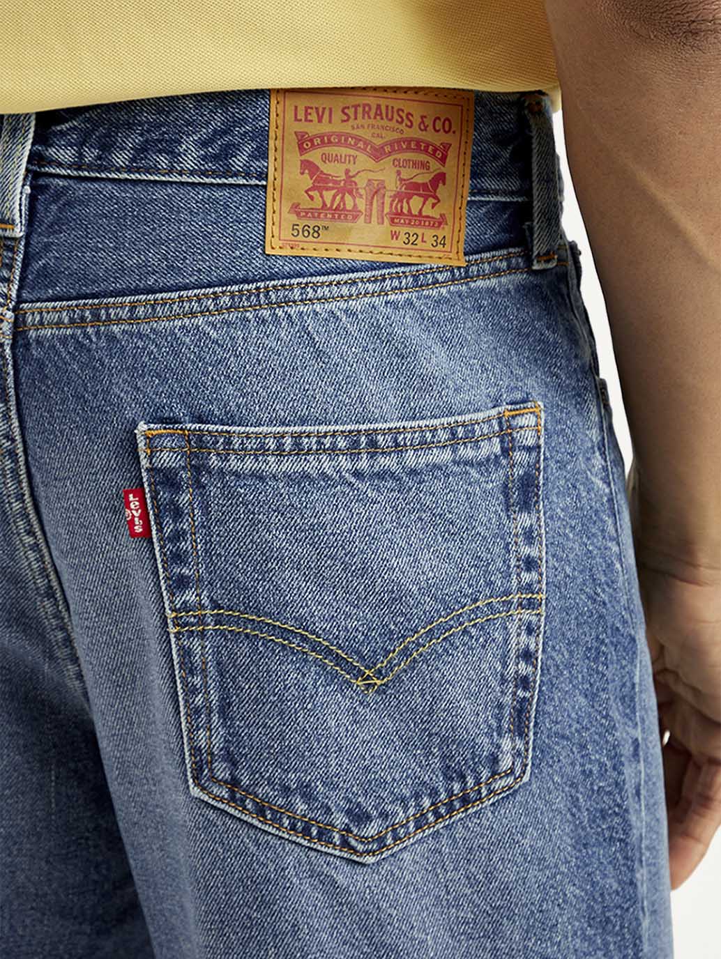 Men's 568 Blue Loose Fit Mid Rise Jeans - Detail View