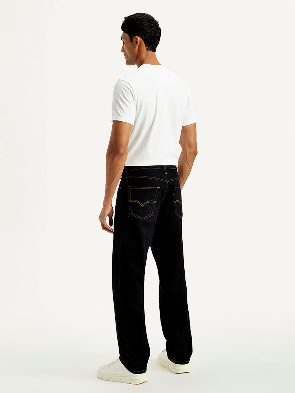 Men's 568 Dark Blue Loose Fit Mid Rise Jeans - Back View