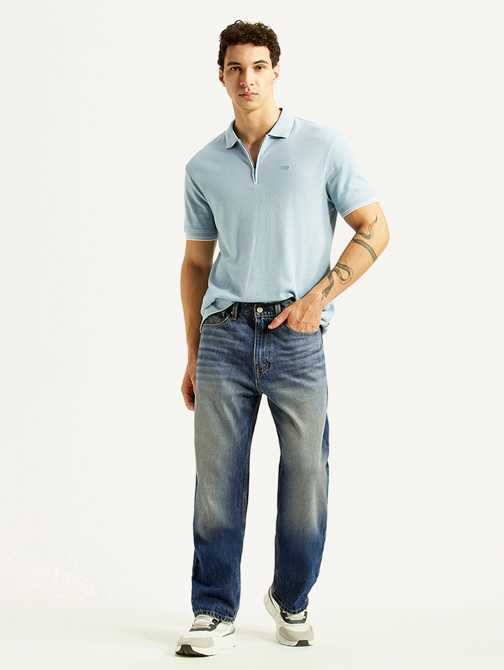 Men's 568 Blue Baggy Fit Mid Rise Jeans - Styleshot View