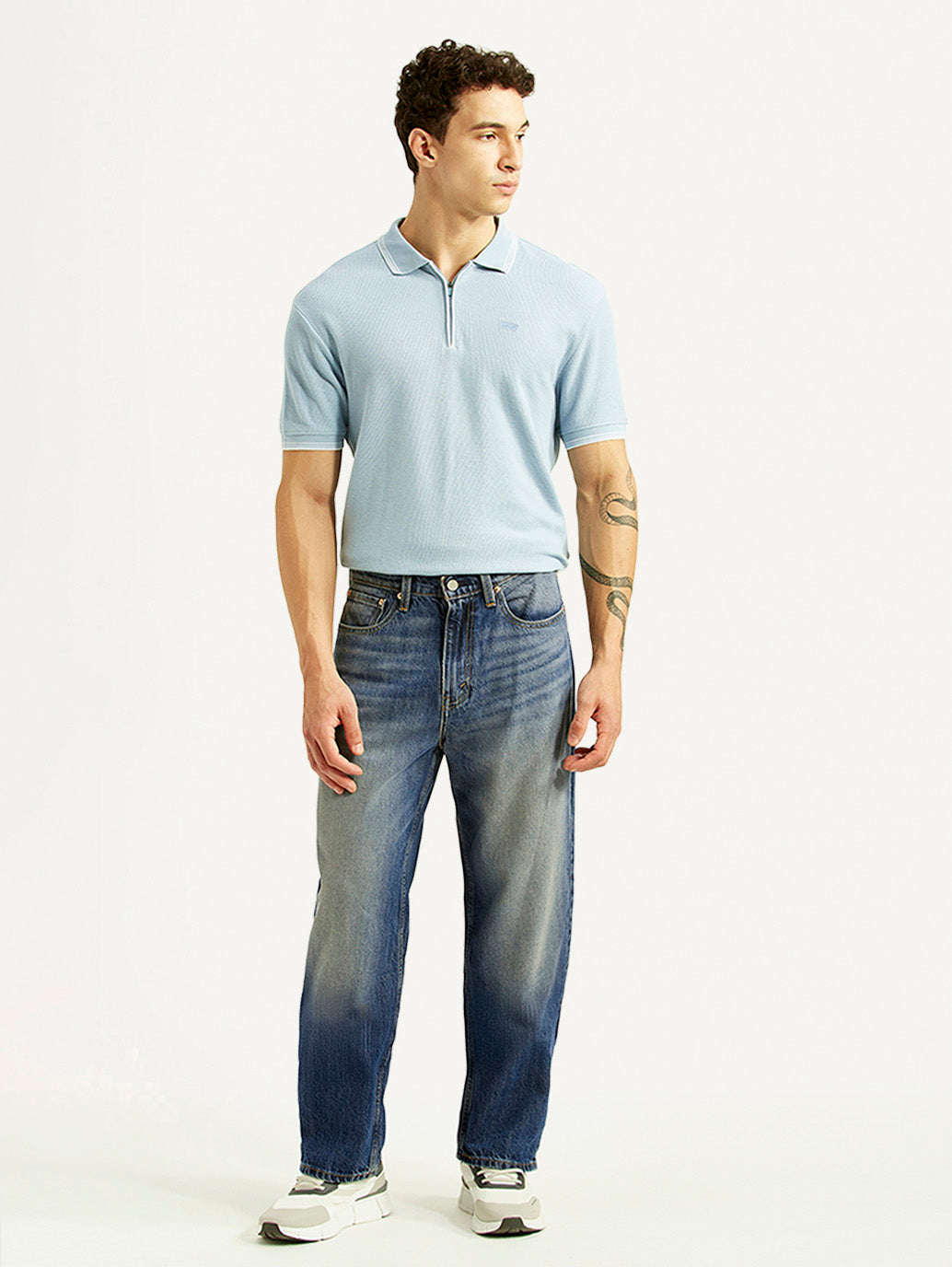 Men's 568 Blue Baggy Fit Mid Rise Jeans - Front View
