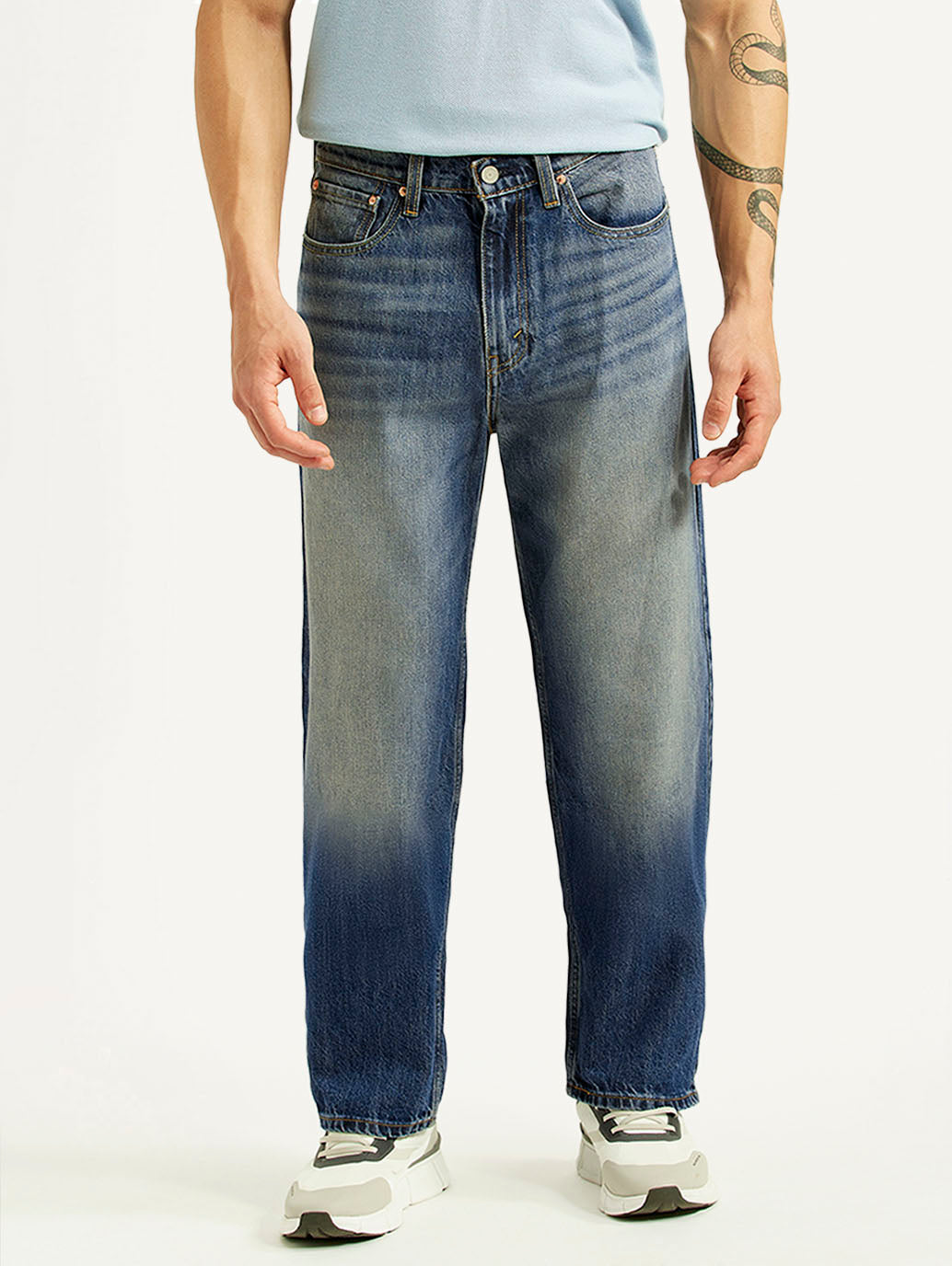 Men's 568 Blue Baggy Fit Mid Rise Jeans - Front View