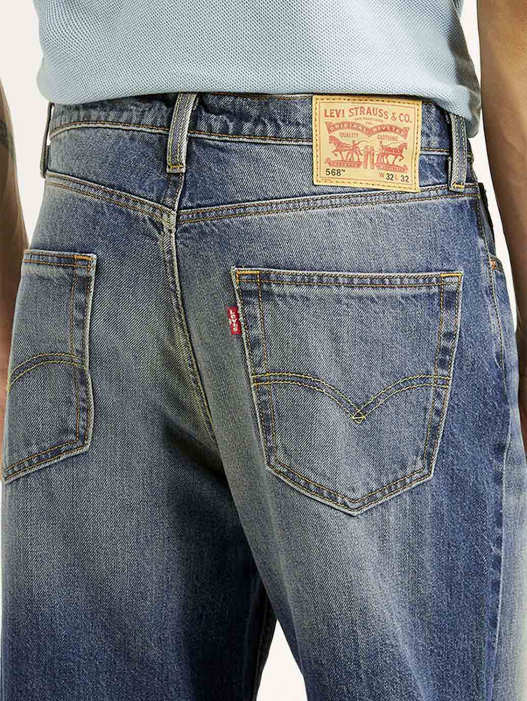 Men's 568 Blue Baggy Fit Mid Rise Jeans - Detail View