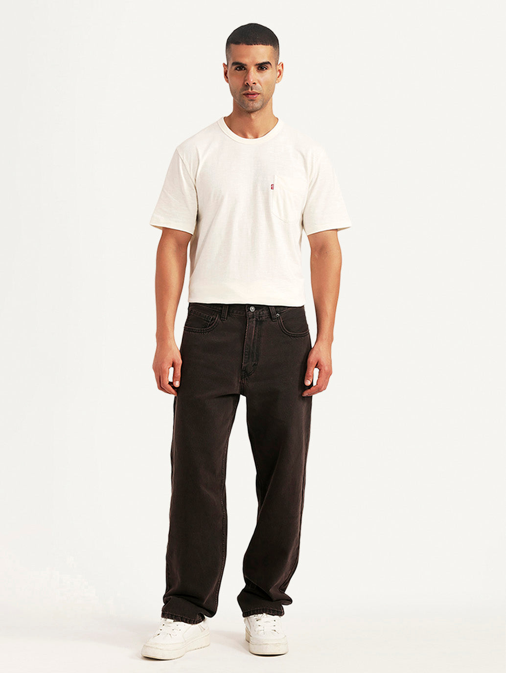 Men's Tinted 568 Brown Loose Fit Mid Rise Jeans - Front View