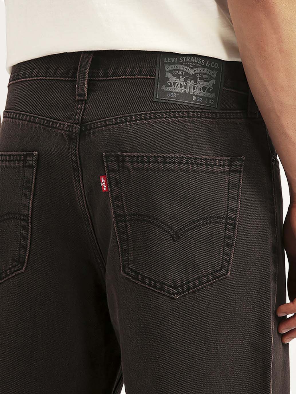 Men's Tinted 568 Brown Loose Fit Mid Rise Jeans - Detail View