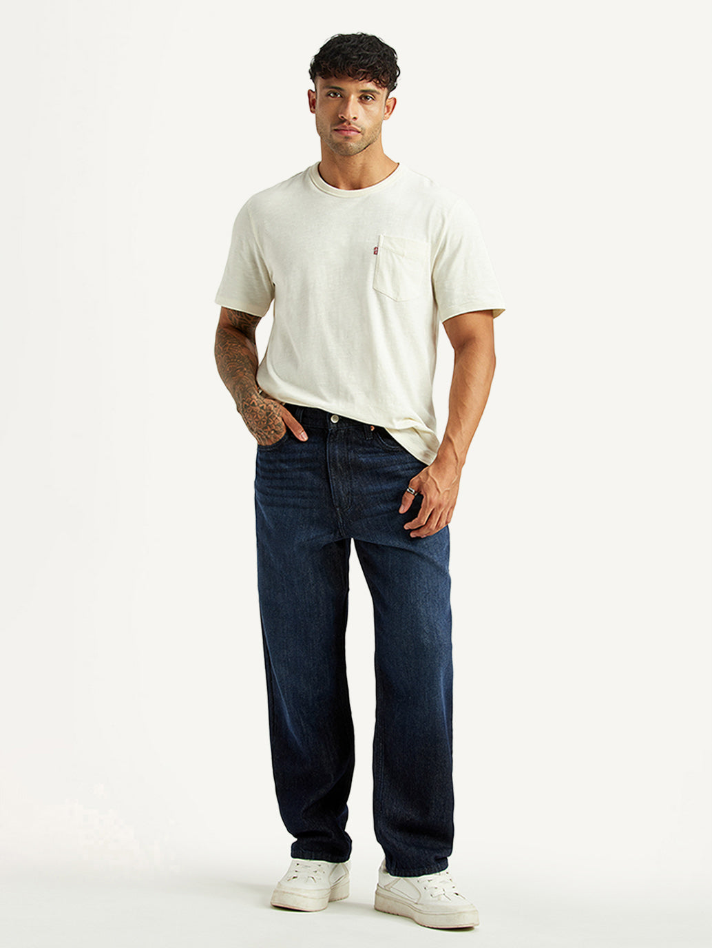 Men's 568 Dark Blue Loose Fit Mid Rise Jeans - Styleshot View