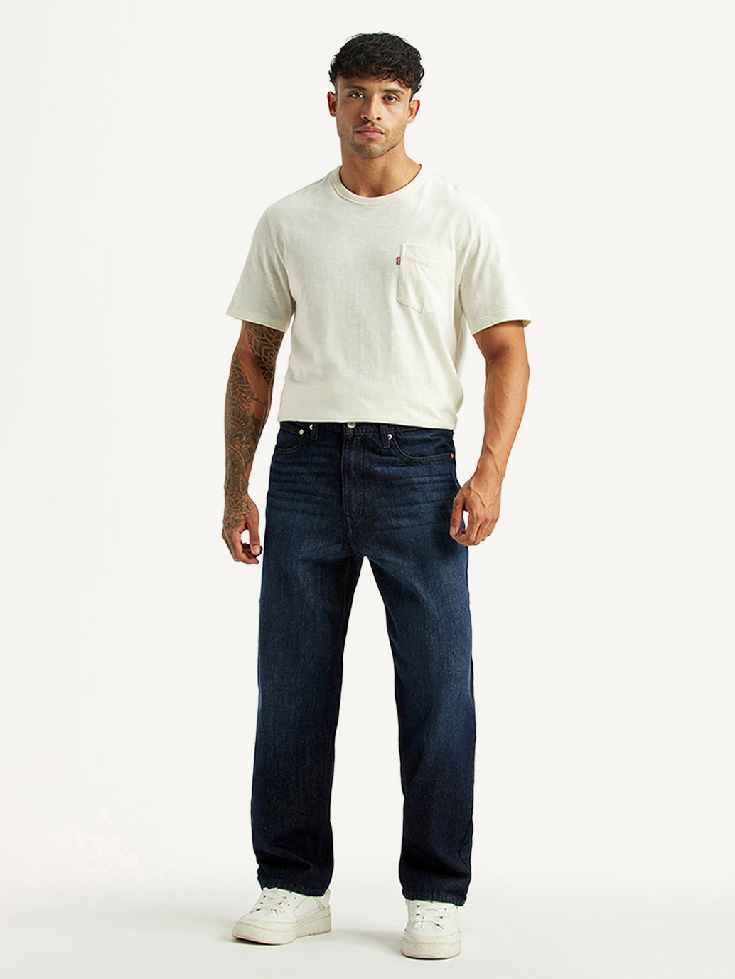 Men's 568 Dark Blue Loose Fit Mid Rise Jeans - Front View