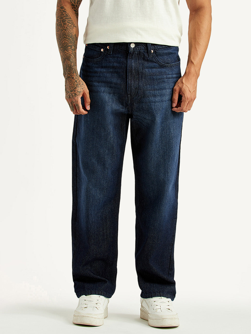 Men's 568 Dark Blue Loose Fit Mid Rise Jeans - Front View