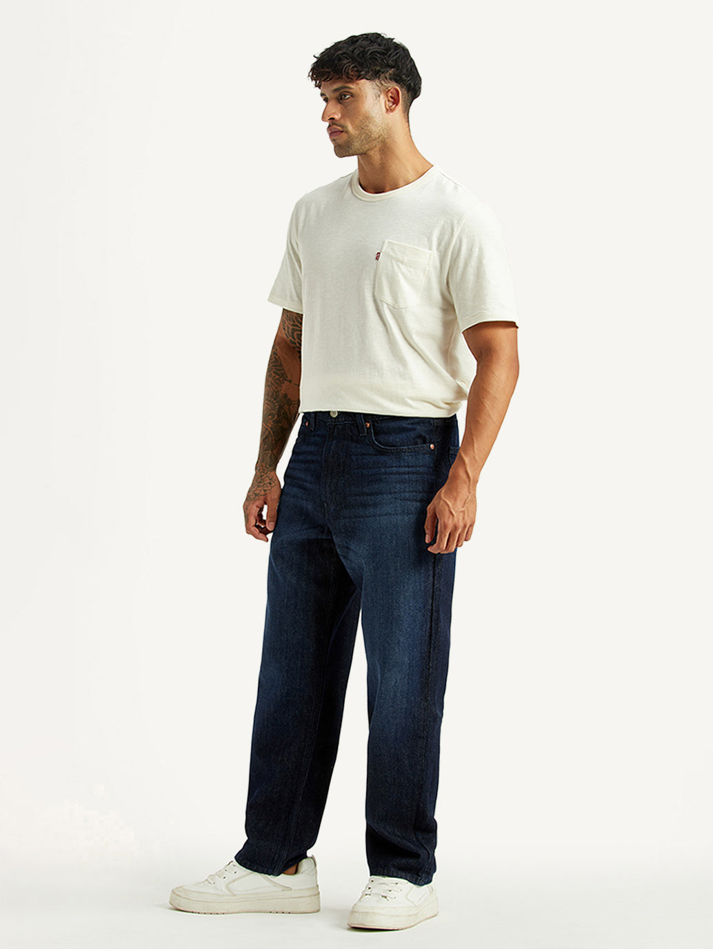 Men's 568 Dark Blue Loose Fit Mid Rise Jeans - Side View