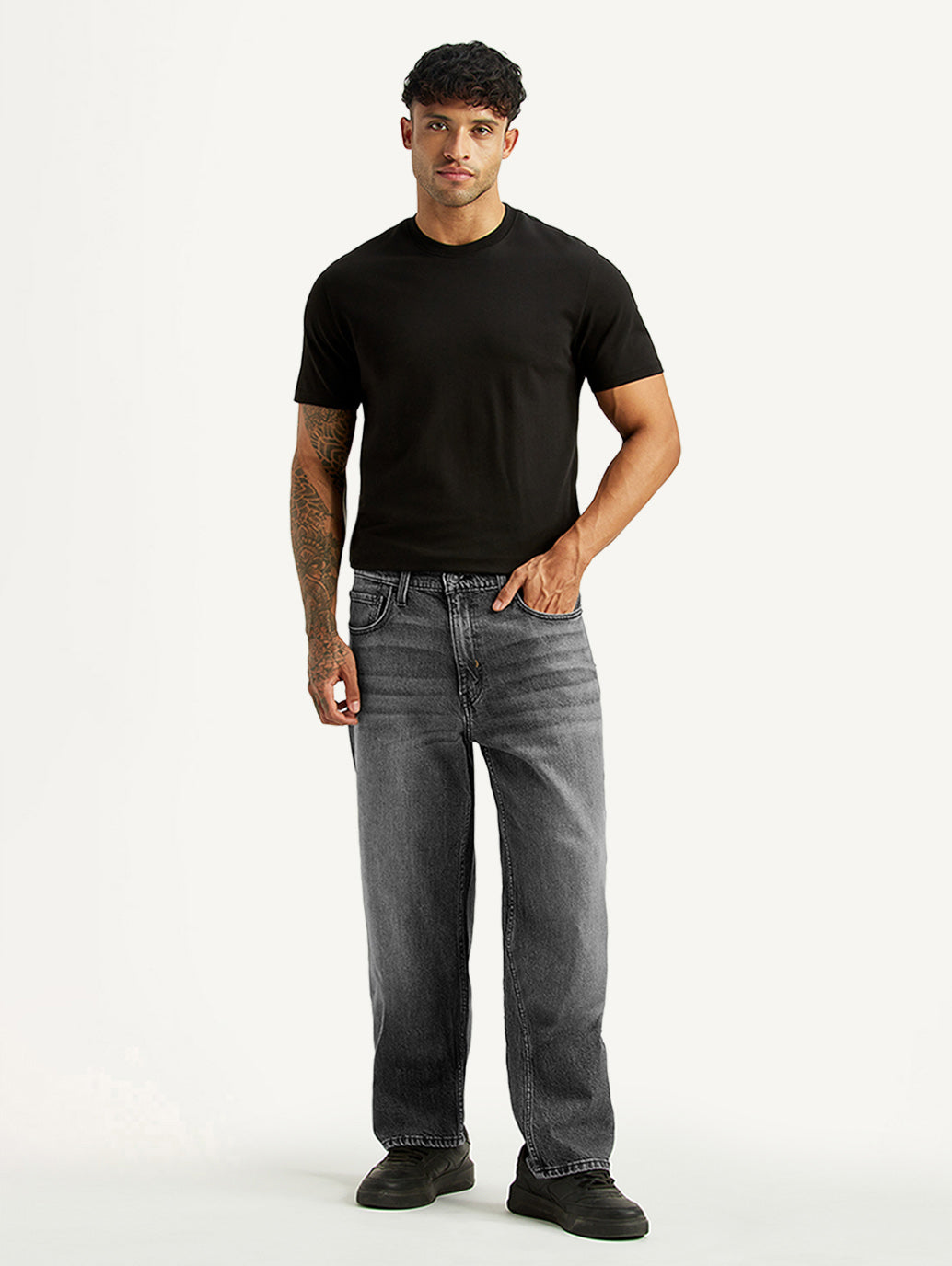 Men's 568 Grey Loose Fit Mid Rise Jeans - Front View