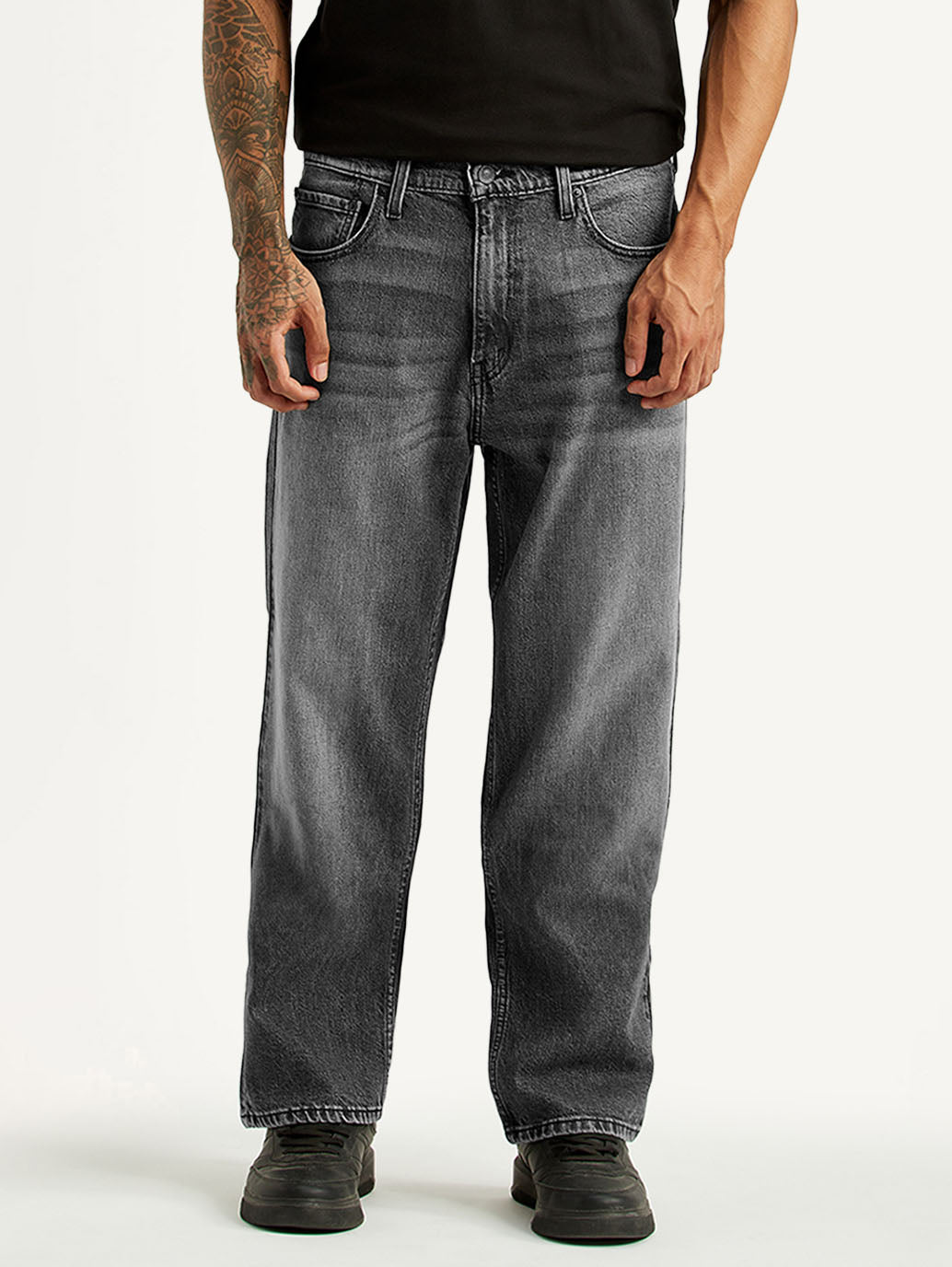 Men's 568 Grey Loose Fit Mid Rise Jeans - Front View