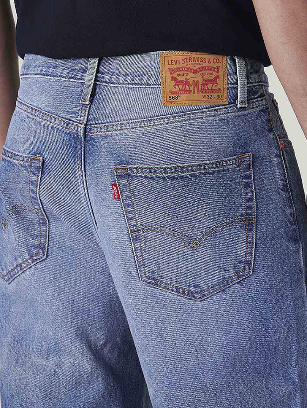 Men's 568 Blue Loose Fit Mid Rise Jeans - Detail View