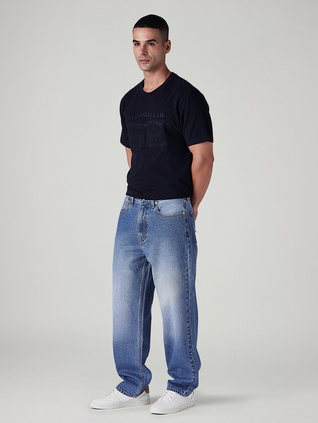 Men's 568 Blue Loose Fit Mid Rise Jeans - Side View