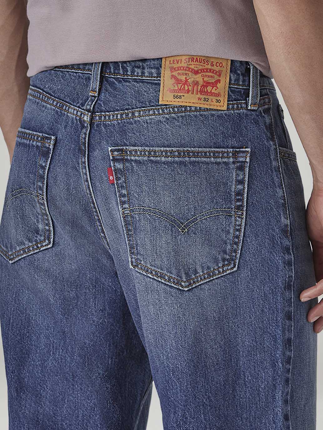 Men's 568 Blue Loose Fit Mid Rise Jeans - Detail View