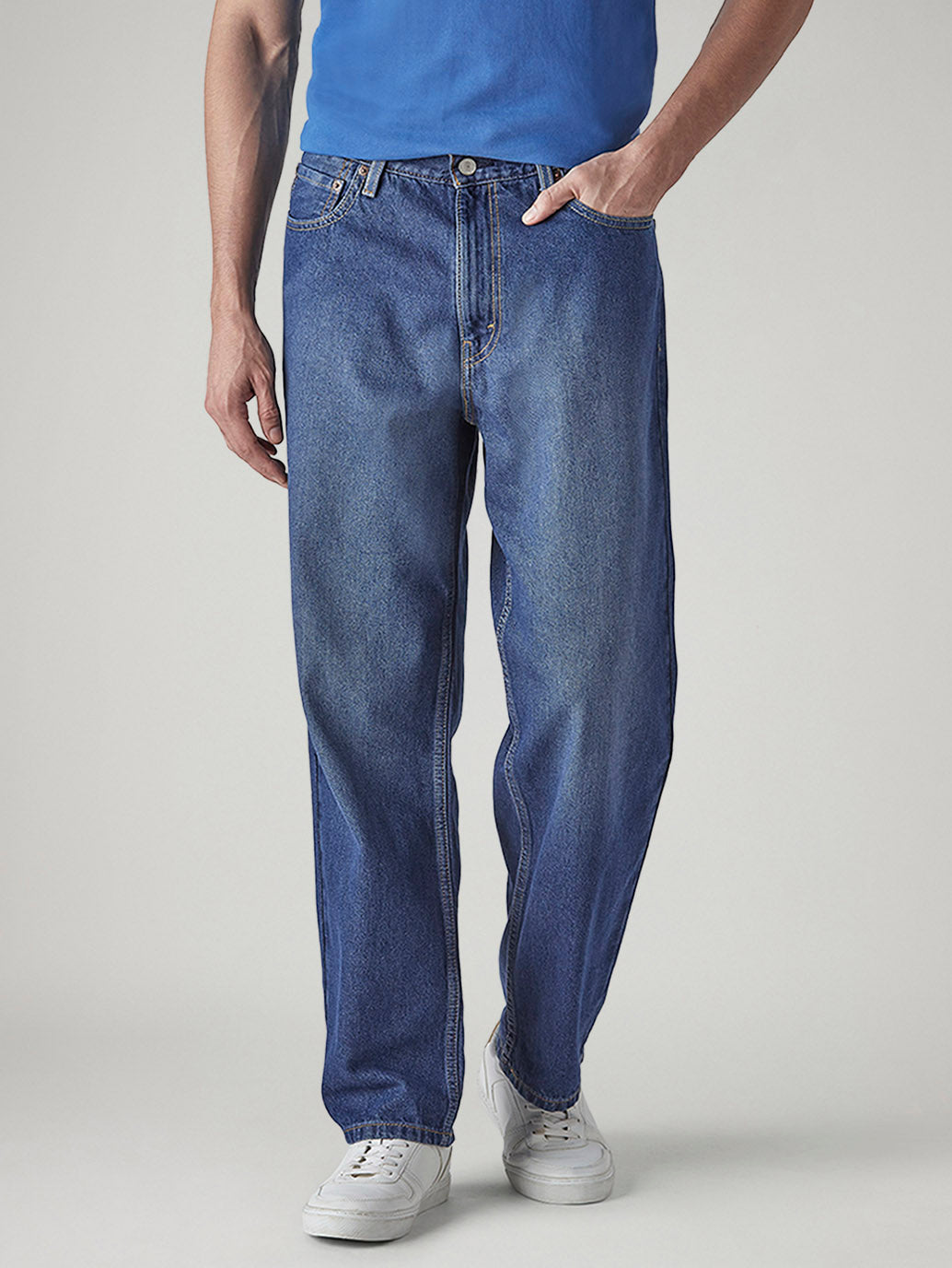 Men's 568 Blue Loose Fit Mid Rise Jeans - Front View