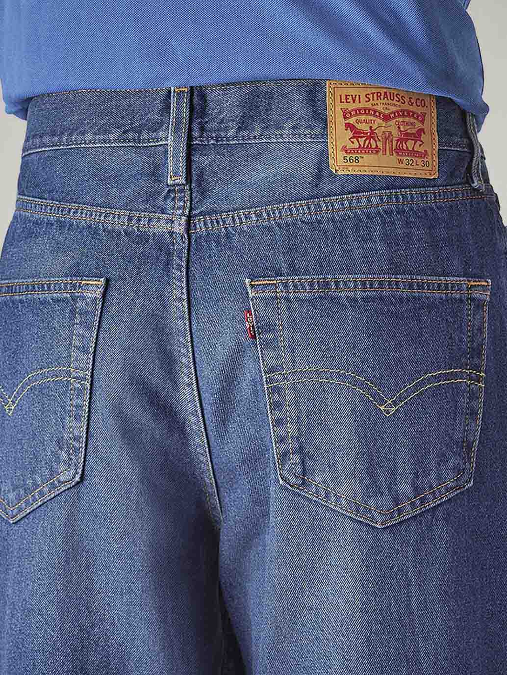 Men's 568 Blue Loose Fit Mid Rise Jeans - Detail View