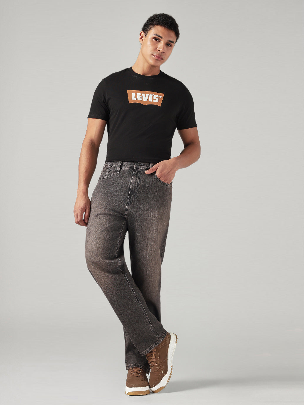 Men's 568 Charcoal Grey Loose Fit Mid Rise Jeans