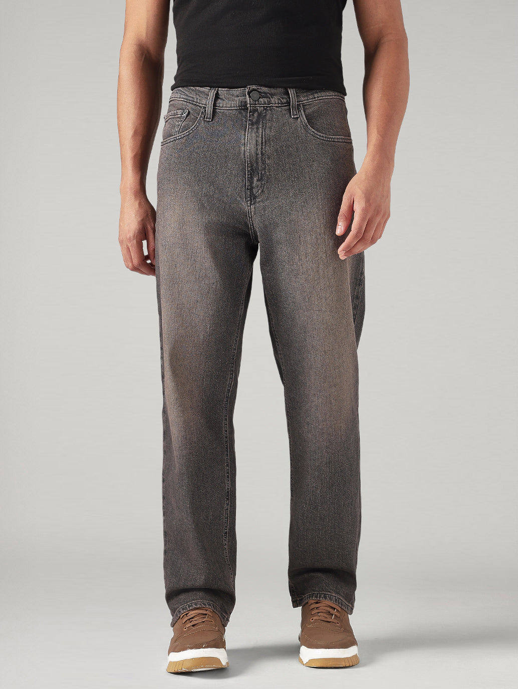 Men's 568 Charcoal Grey Loose Fit Mid Rise Jeans - Front View