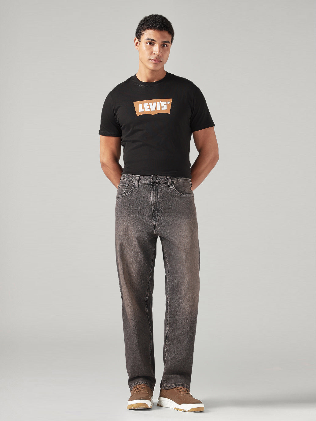 Men's 568 Charcoal Grey Loose Fit Mid Rise Jeans - Front View