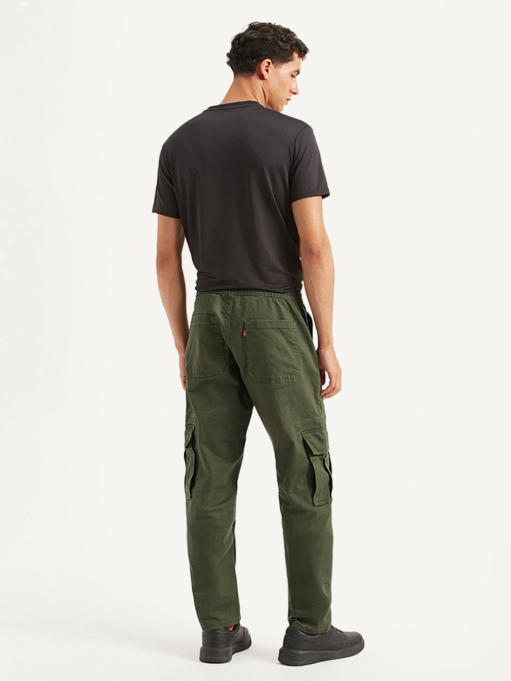 Men's Olive Tapered Fit Cargo Trousers - Back View