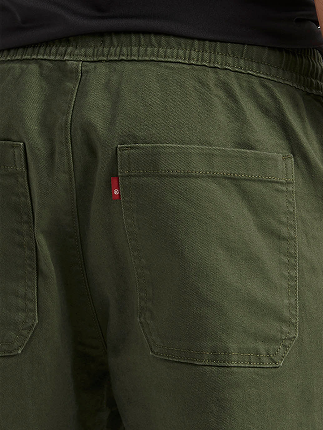 Men's Olive Tapered Fit Cargo Trousers - Detail View