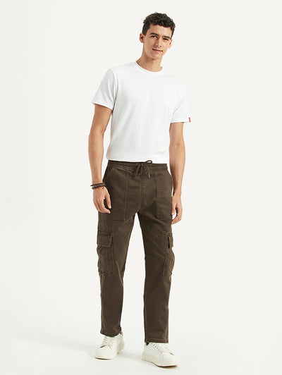 Men's Dark Brown Tapered Fit Cargo Trousers